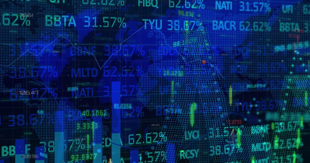 Digital Stock Market Analysis with Global World Map Background