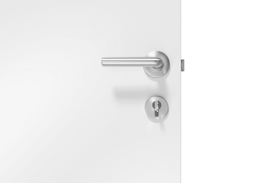 Sleek Metallic Doorknob and Lock on Slightly Open White Door