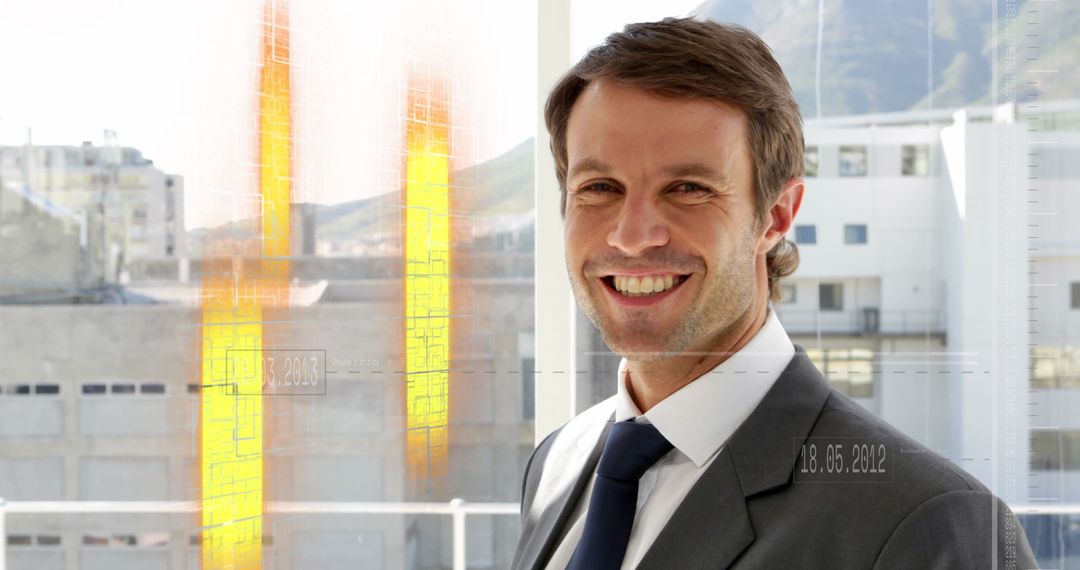 Smiling Businessman with Digital Growth Concept Overlay