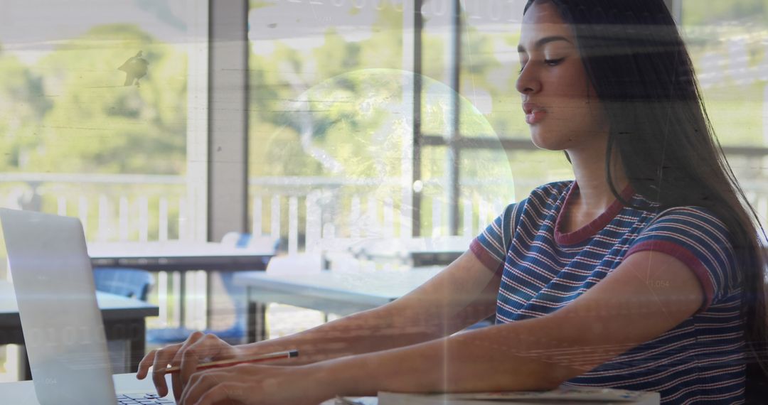 Tired Student with Global Data Projection in Classroom