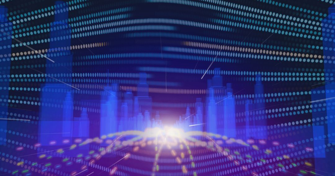 Futuristic Metaverse Cityscape with Moving Lights