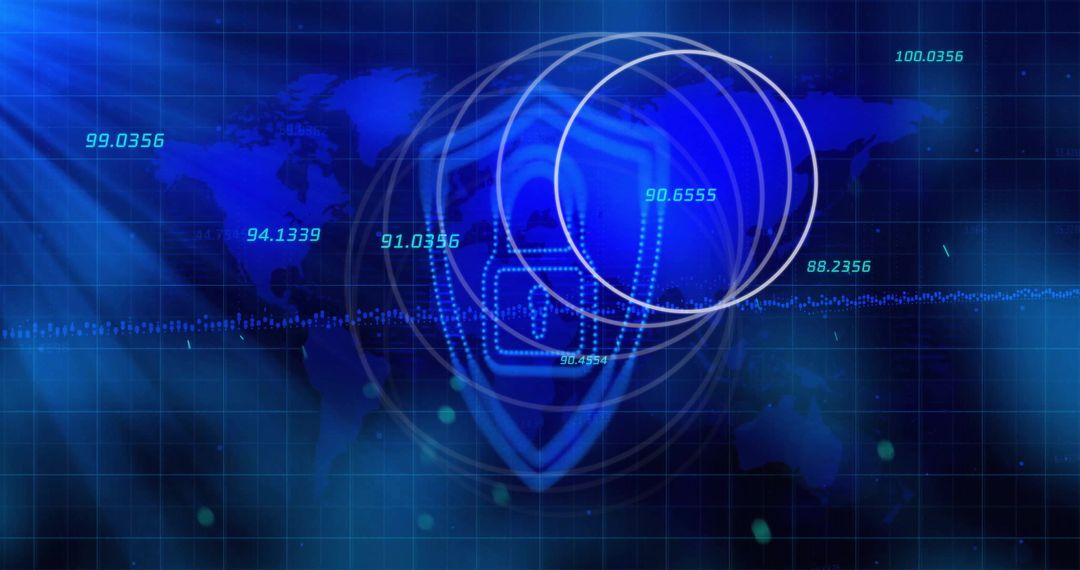 Global Data Security Shield with Encryption Over World Map