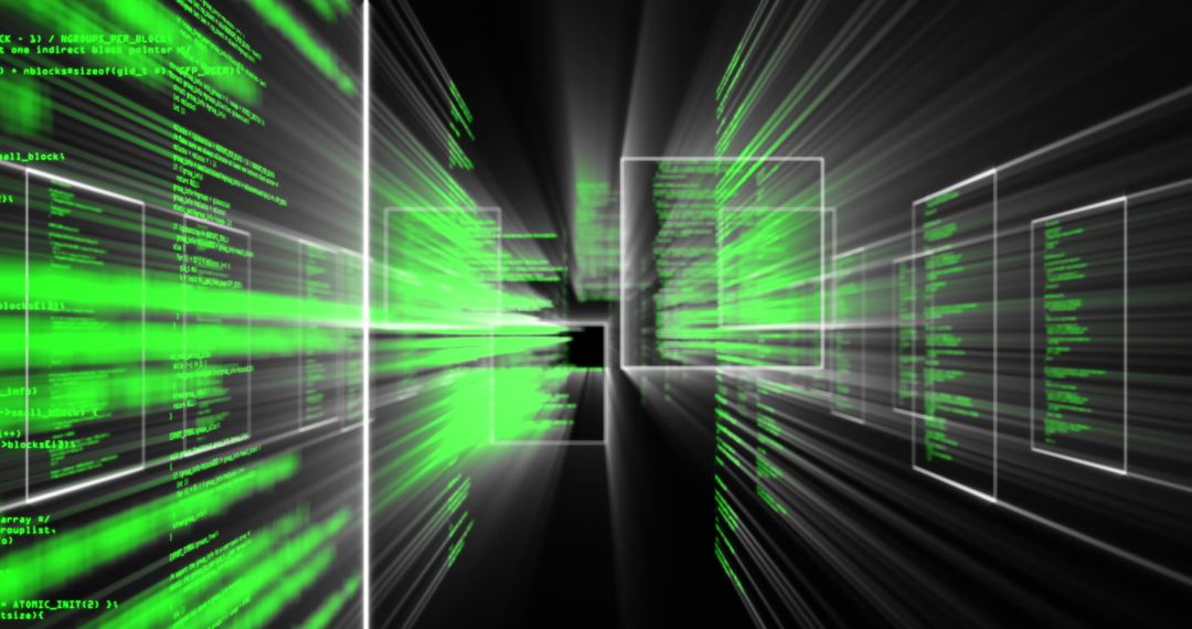 dynamic cyber tunnel with streaming green code and wireframes - Free Images, Stock Photos and Pictures on Pikwizard.com