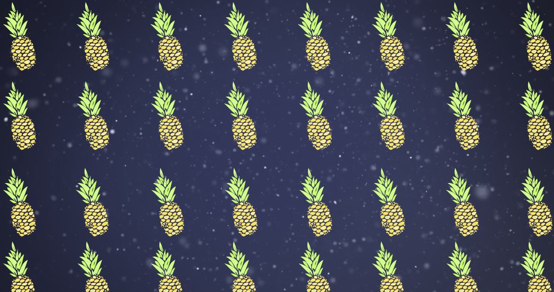 Tropical Pineapple Pattern on Violet Background with Snow Effect