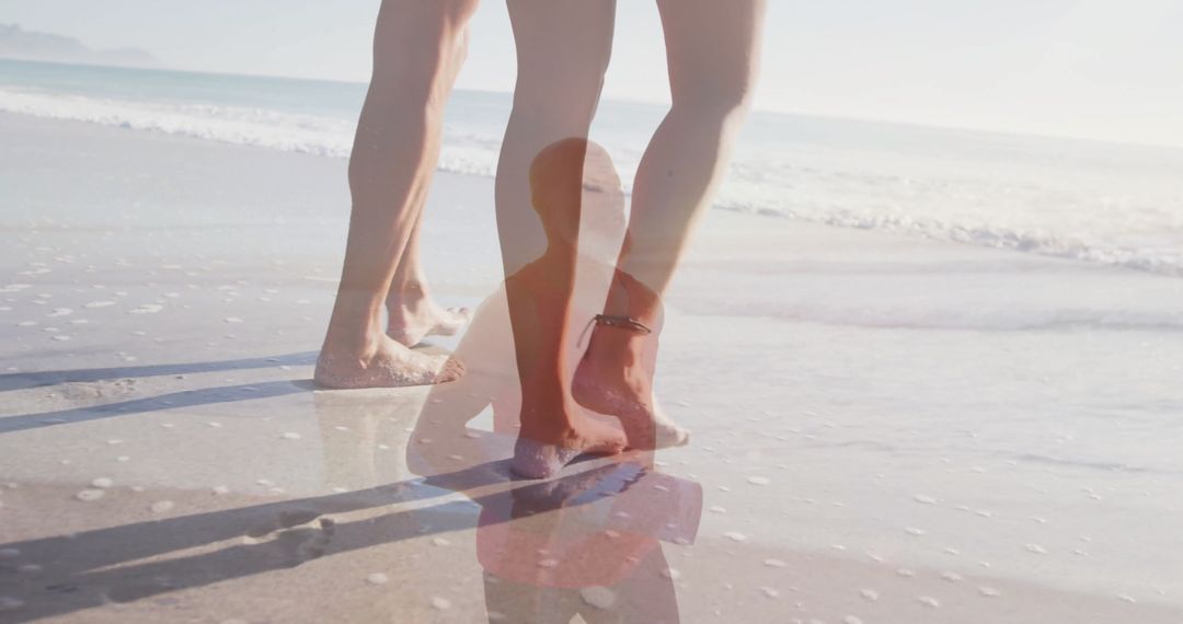 Relaxing Beach Walk with Barefoot Silhouette Reflection