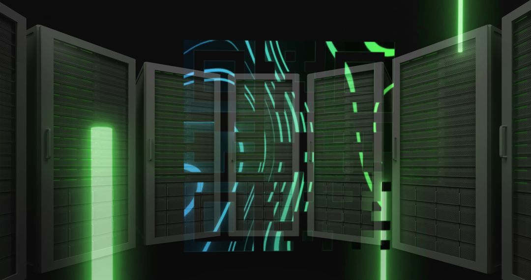 Futuristic Digital Server with Light Trails and QR Code