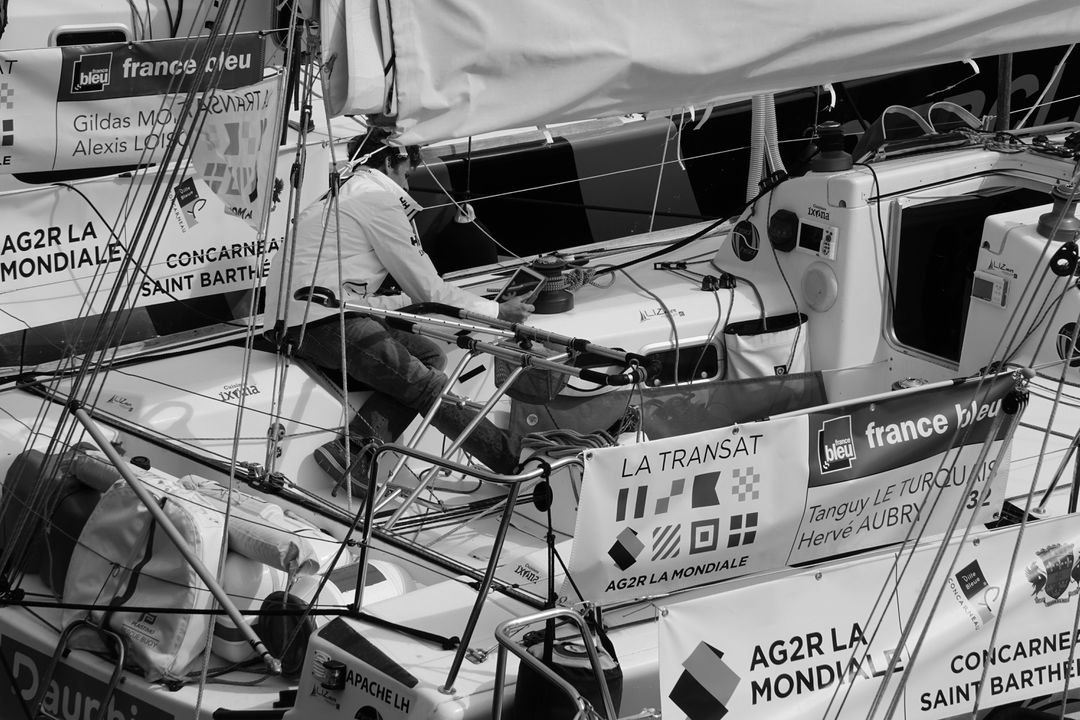 Monochrome Scene of Sailboats Prepping for Sailing Event - Free Images, Stock Photos and Pictures on Pikwizard.com