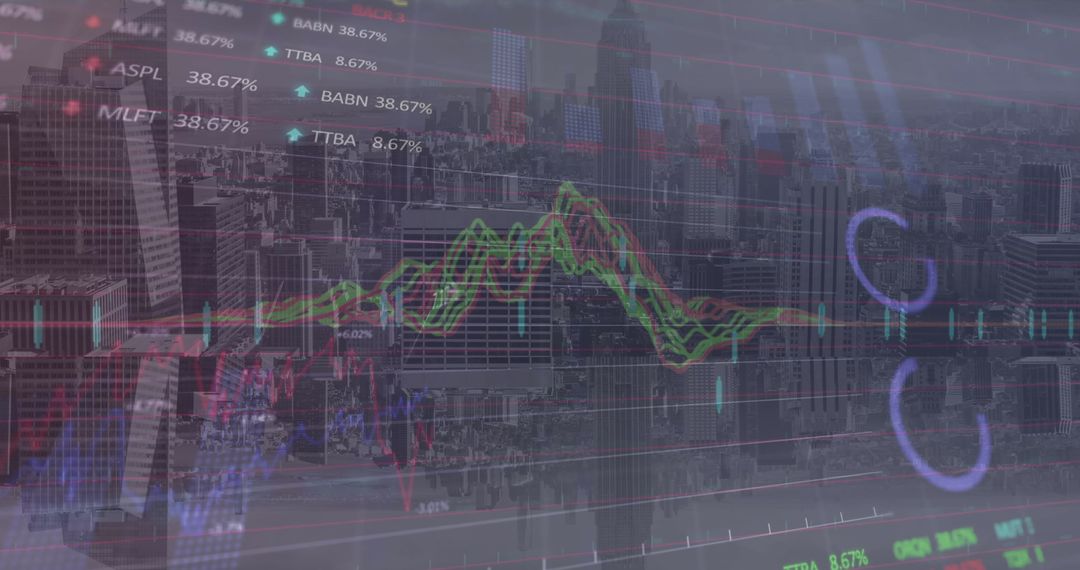Digital Stock Market Display Over Cityscape