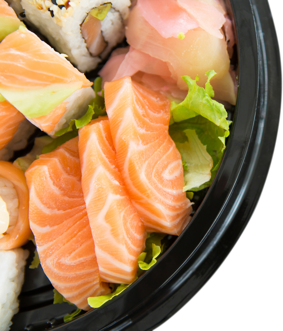 Close-up Transparent Background of Fresh Sushi Sashimi with Salmon and Vegetables - Download Free Stock Images Pikwizard.com