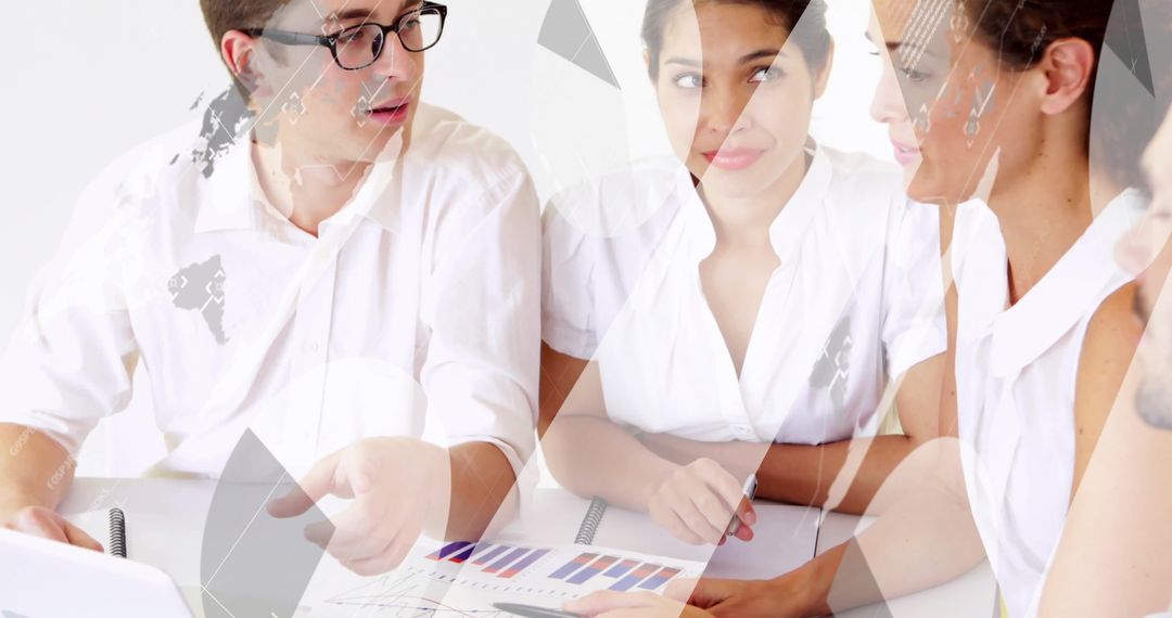 Diverse Colleagues Analyzing Global Finance Data in Office Meeting