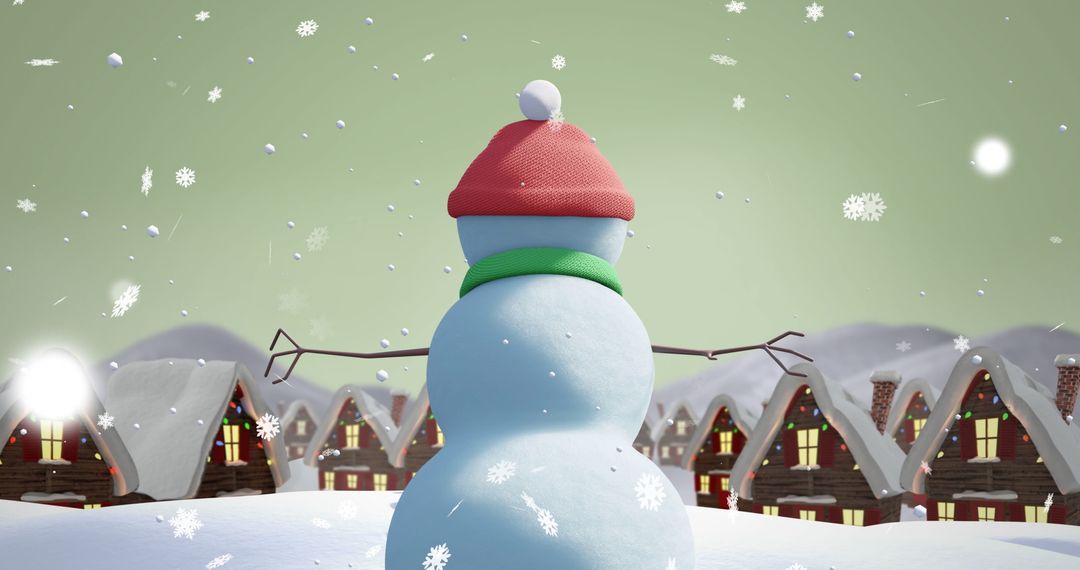 Animated Snowman Enjoying Winter Wonderland with Falling Snowflakes