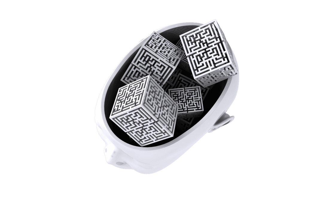Transparent Head with Labyrinth Cubes Illustrating Intelligence