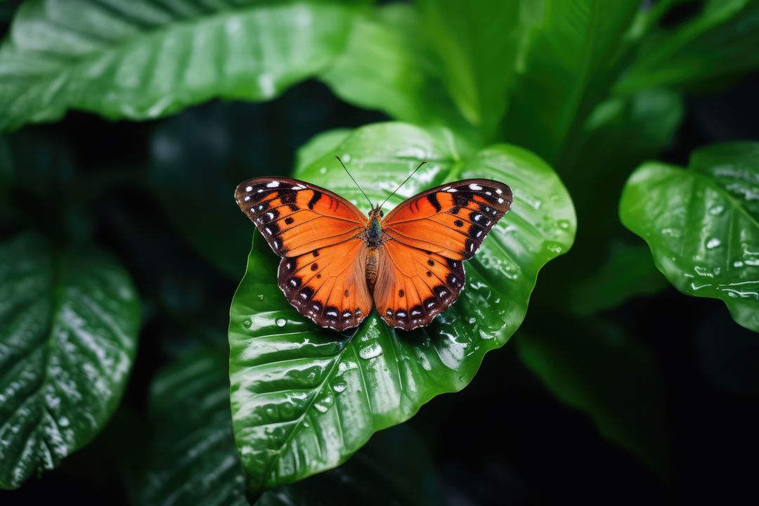 Bright Orange Butterfly Resting on Lush Green Foliage - Free Images, Stock Photos and Pictures on Pikwizard.com