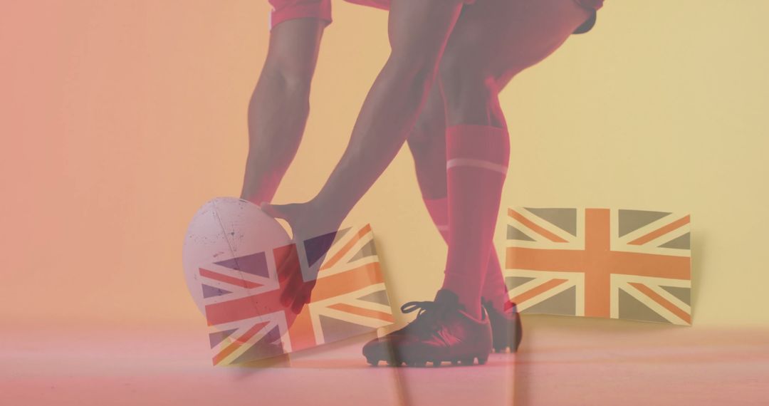 Rugby Player Setting Ball with Union Jacks