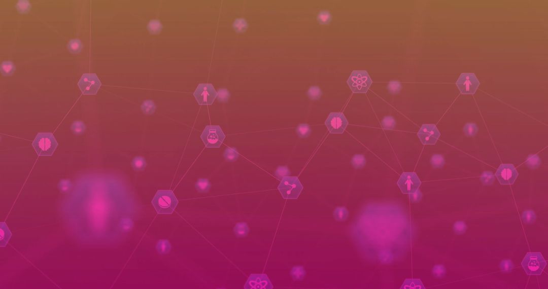 Network of Digital Icons on Pink Gradient Background