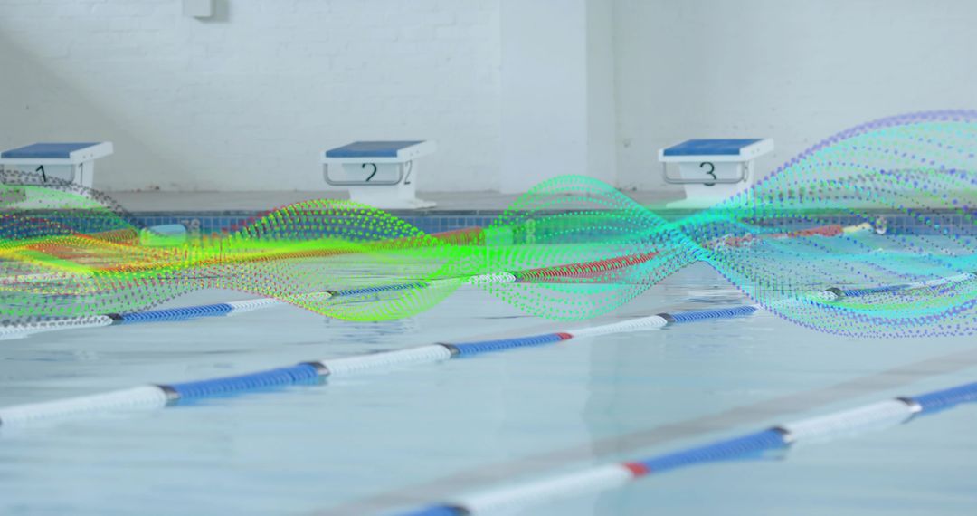 Colorful Wave Overlay Across Swimming Pool Lanes