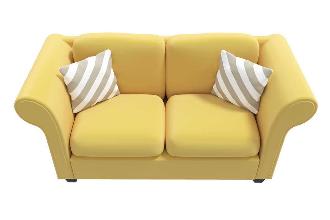 High Angle View of Yellow Sofa with Striped Cushions, Transparent Background - Download Free Stock Images Pikwizard.com