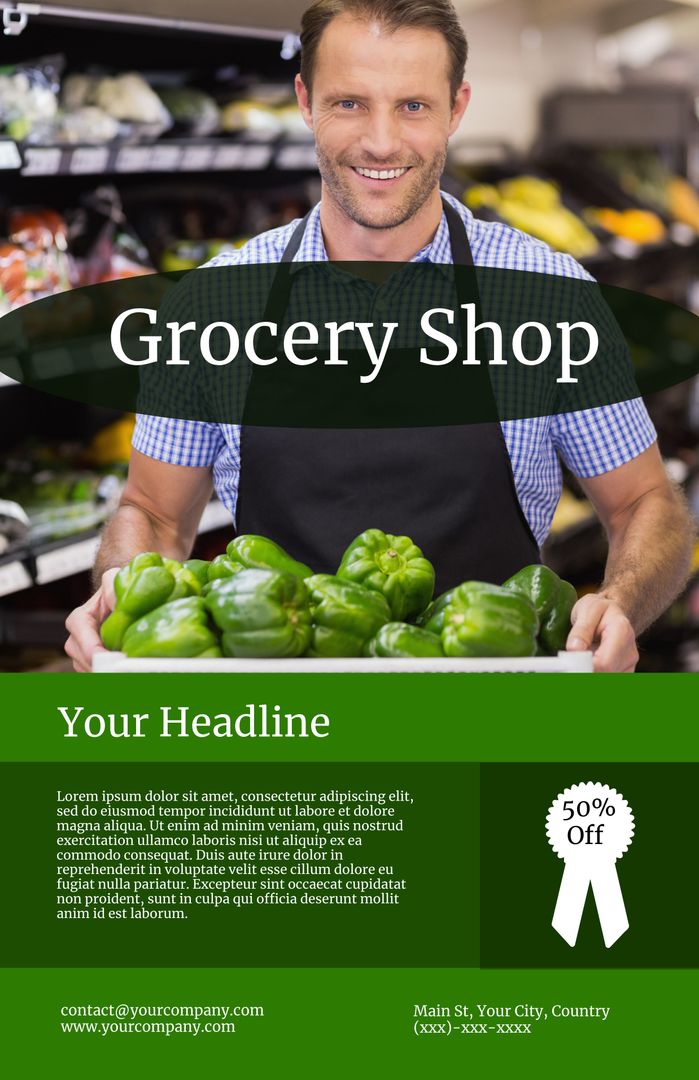 Smiling grocer holding fresh bell peppers in grocery store - Download Free Stock Templates Pikwizard.com