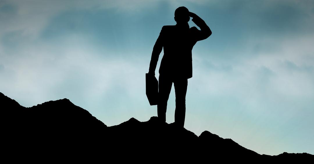 Silhouette of Businessman Holding Briefcase on Mountain Peak Against Sky - Free Images, Stock Photos and Pictures on Pikwizard.com