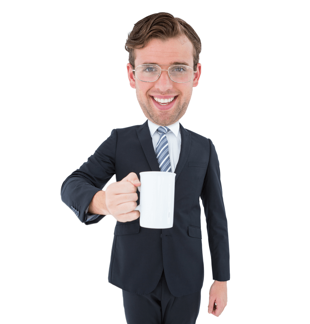 Caucasian Businessman Holding Mug, Vector Illustration on Transparent Background