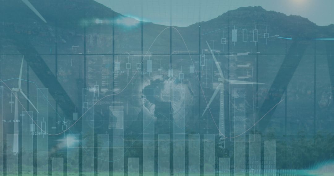 Renewable Energy Concept with Overlay of Data Analytics and Wind Turbines