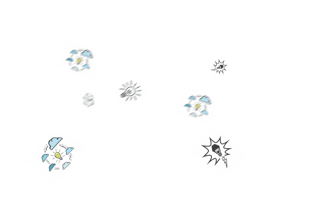 Creative Floating Papers with Bulb Symbols on Transparent Background