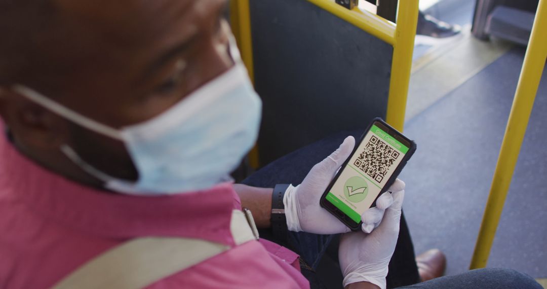 Masked Passenger Using Digital COVID Passport on Public Transport