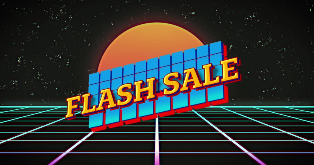 Retro Flash Sale Neon Grid With 80s Style Text Banner