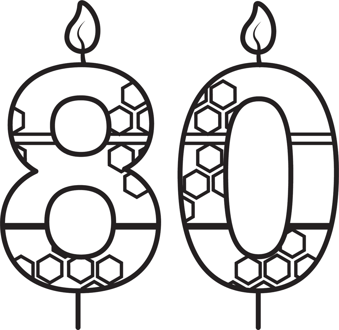 Black Number 80 Birthday Candles with Pattern Transparent Background