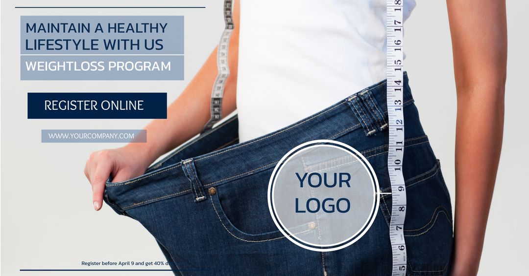 Weight loss program promotion with measuring tape and slim fit jeans