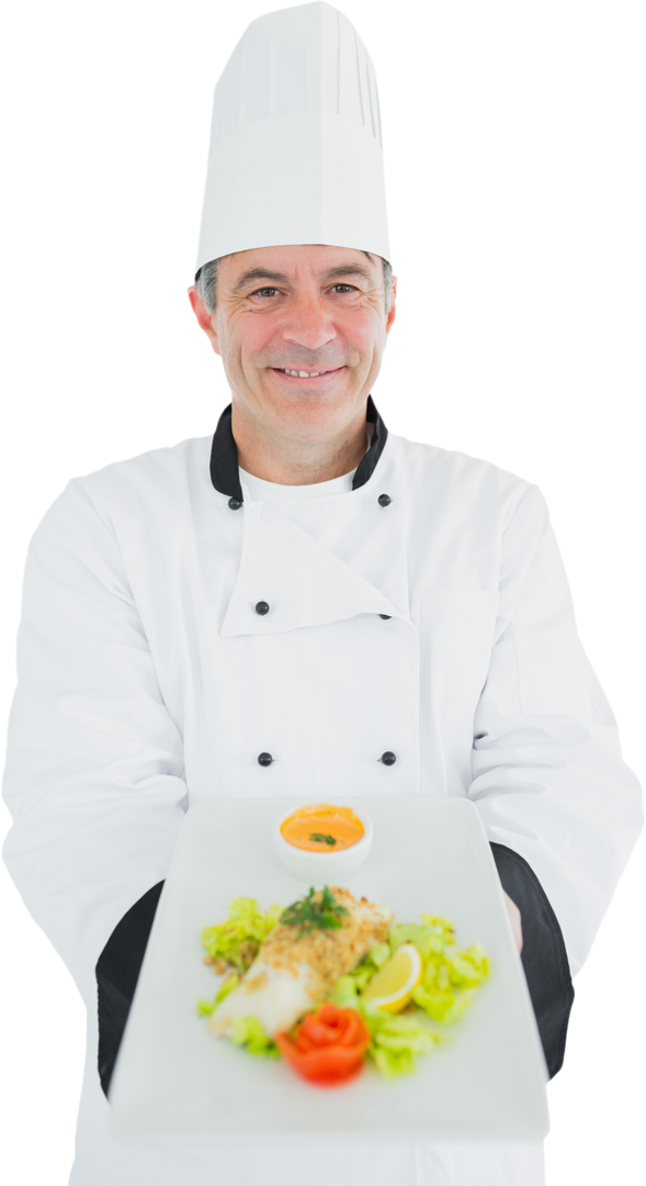 Transparent Chef Presenting Delicious Dish with Fresh Garnish - Download Free Stock Images Pikwizard.com