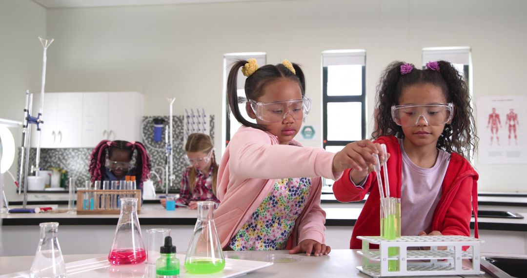 Diverse Children Collaborating in Classroom Science Experiment
