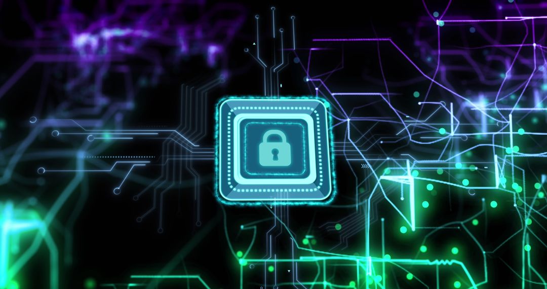 Futuristic Circuit Board with Digital Lock Icon
