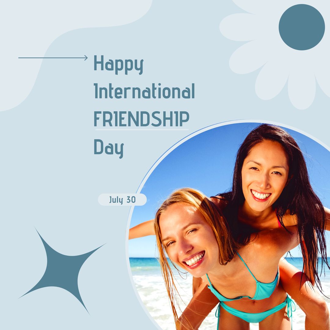 Celebrating Friendship with Smiling Friends Playing on Beach