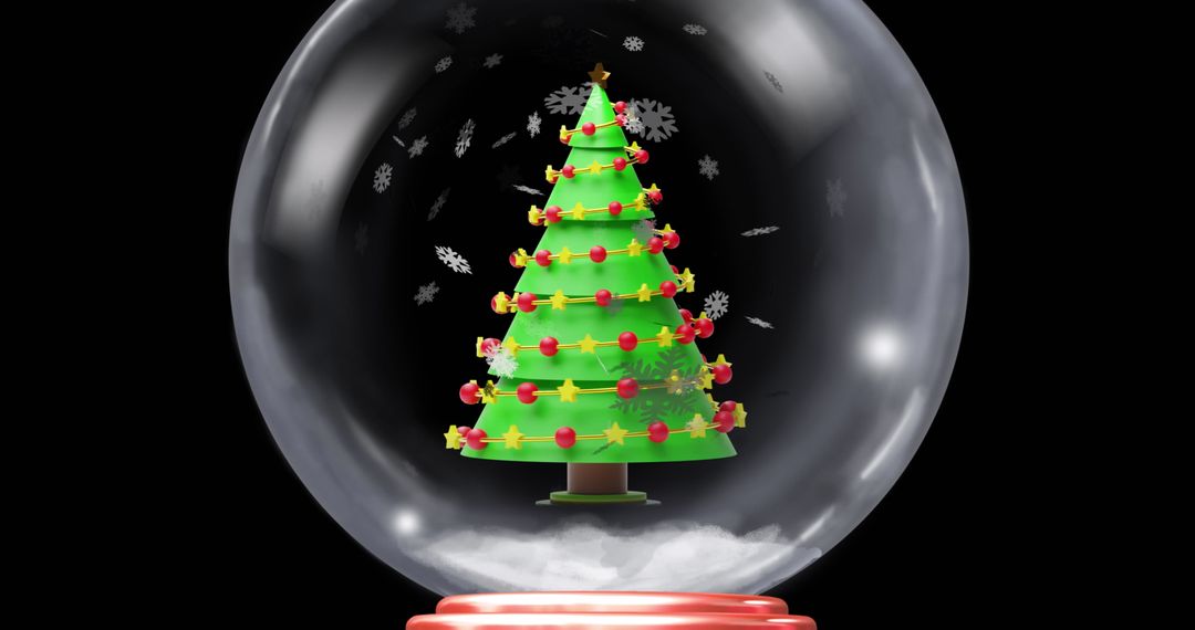 Festive Christmas Snow Globe with Tree and Falling Snowflakes - Free Images, Stock Photos and Pictures on Pikwizard.com