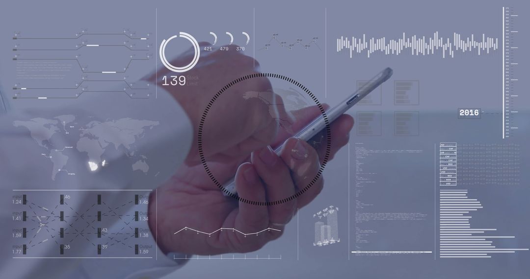 Caucasian Businessman Using Smartphone in Digital Interface Environment