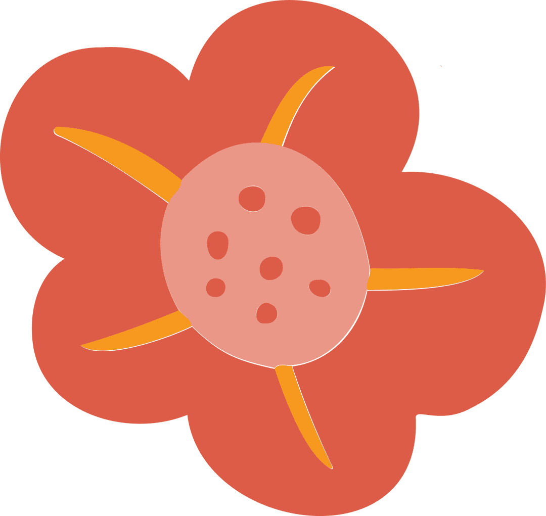 Flat Orange Flower with Transparent Background and Botanic Detail