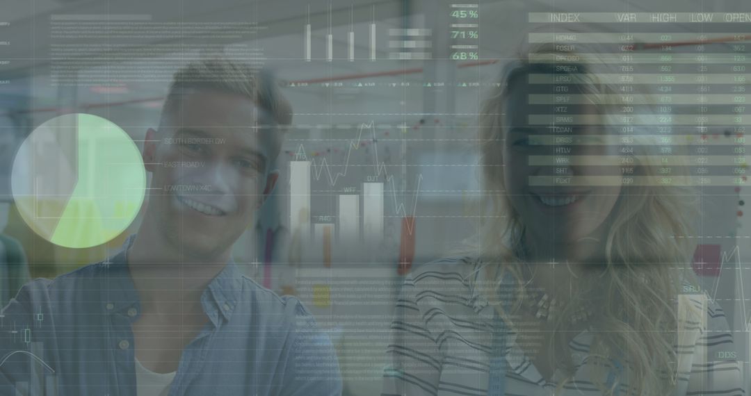 Caucasian Business Team Analyzing Advanced Data Interface