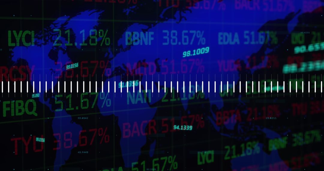 Global Stock Market Data Displayed on World Map Background