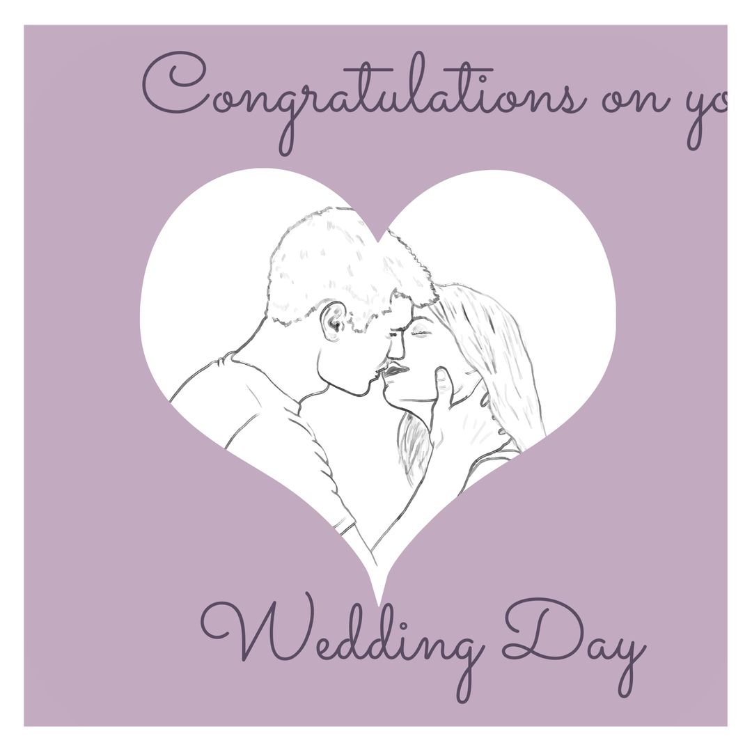 Romantic Couple in Heart Frame with Wedding Day Greeting - Download Free Stock Templates Pikwizard.com