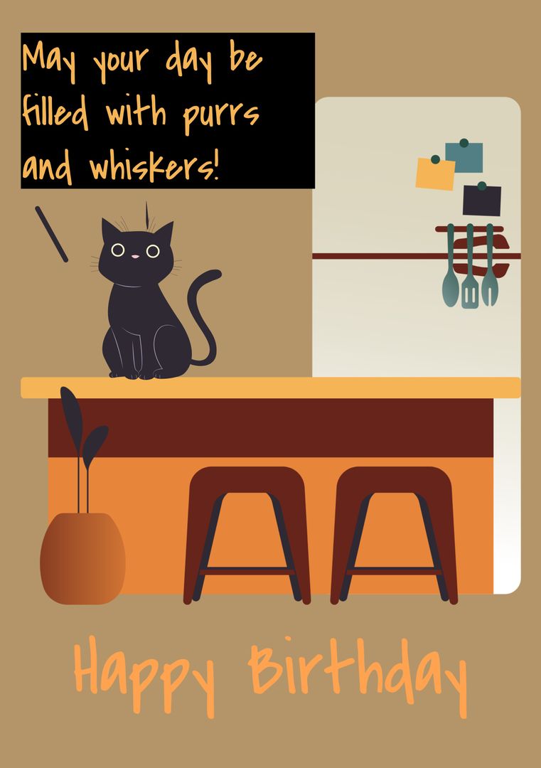 Cute Black Cat Birthday Greeting in Cozy Kitchen - Download Free Stock Templates Pikwizard.com