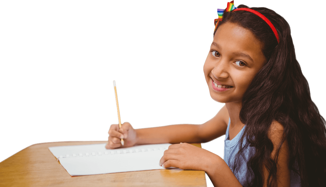 Schoolgirl Writing Illustration with Transparent Background