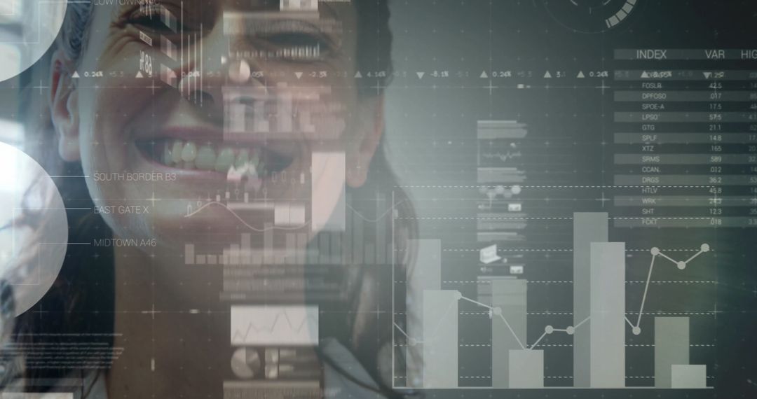 Smiling Professional Analyzing Futuristic Financial Data