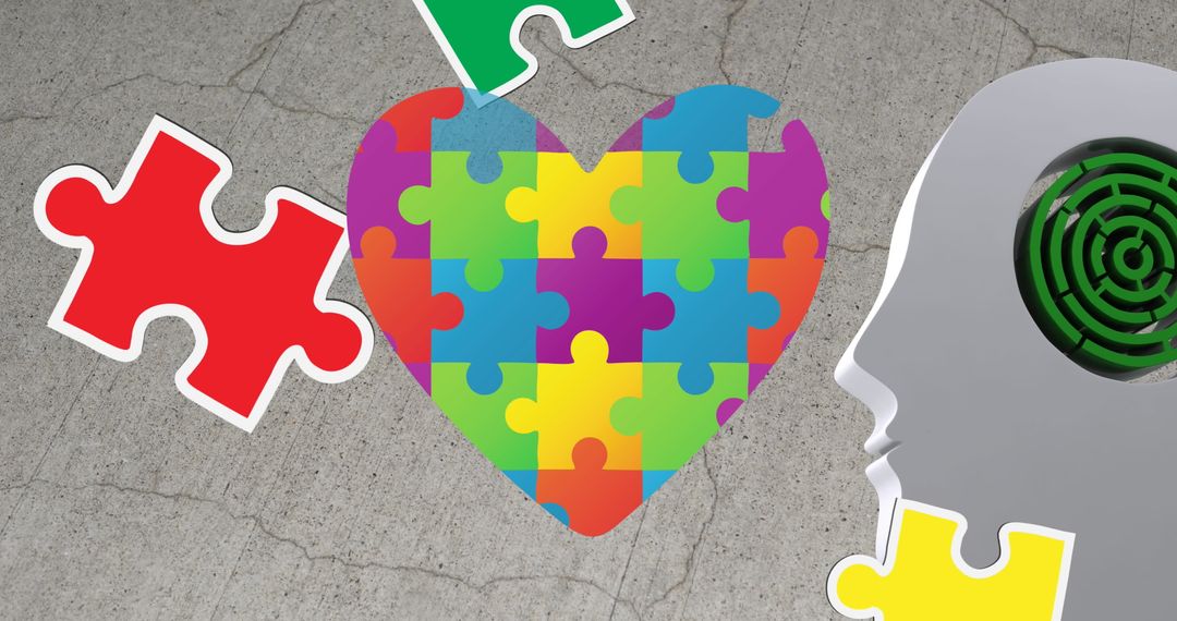 Colorful Puzzle Heart Symbolizing Autism Awareness with Gray Background