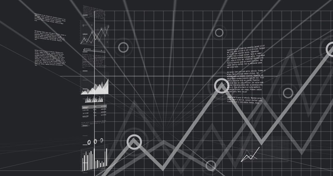 Displaying futuristic financial line chart with perspective grid and analytics panel