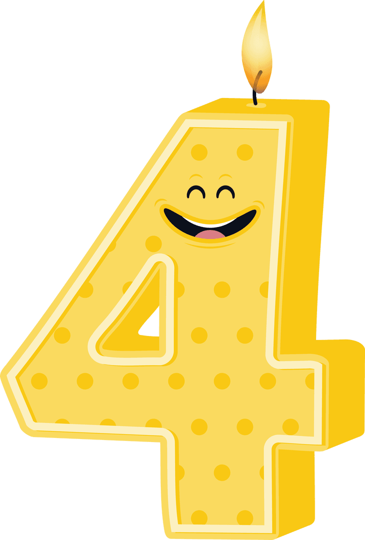 Happy Yellow Birthday Candle Number 4 Transparent Background