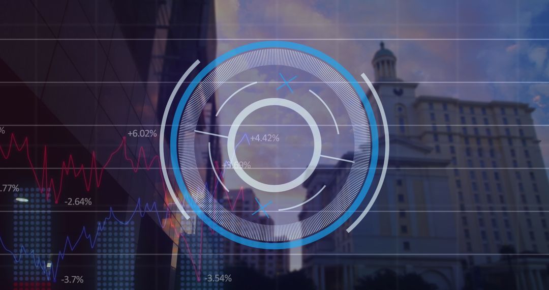 Futuristic Financial Data Analysis with Cityscape Background