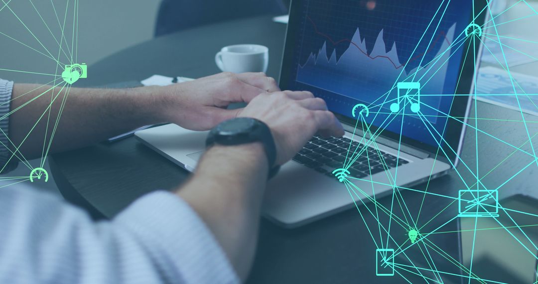 Business Professional Analyzing Graph Data on Laptop with Digital Network Overlay - Free Images, Stock Photos and Pictures on Pikwizard.com