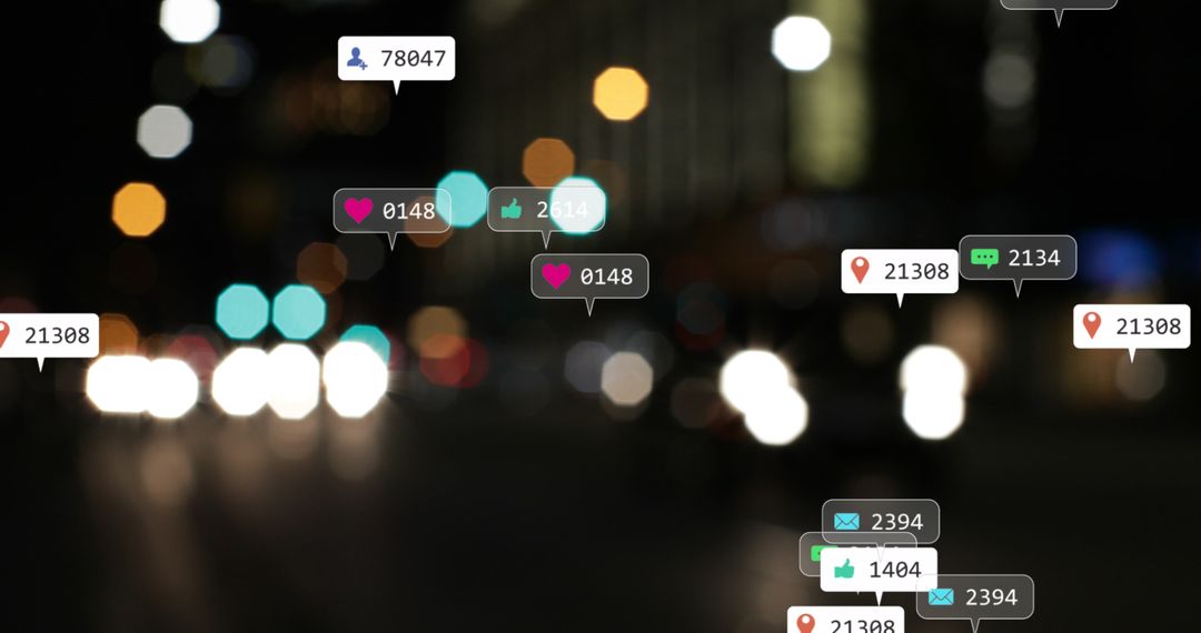 Social Media Icons with City Lights Bokeh Background
