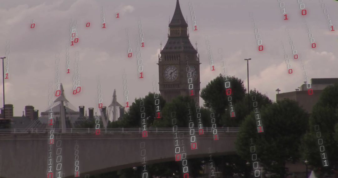Elizabeth Tower with Digital Binary Code Overlay, London Skyline Technology